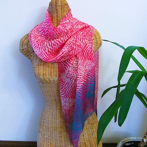 Silk Rectangle Scarf, Anne Klein Design, Bright Pink and Turquoise, Fashion Accessory, Gift for Woman, Vintage Beauty, Very Good Condition