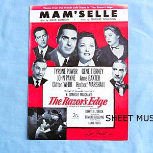 1940s Sheet Music, ‘Mam’Selle’ Ballad, &#39;Razor’s Edge’ Film, 1947 Movie Theme, Tyrone Power, Gene Tierney,  W S Maugham Book, See Condition