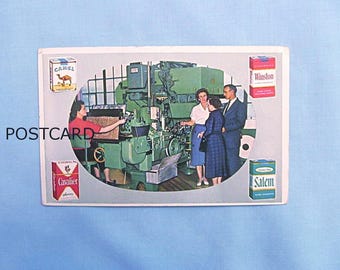 1960s Camel Cigarettes Advertising Postcard, Winston Salem NC, R J Reynolds Company, Tobacco Processing Machinery