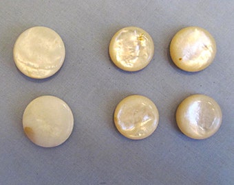 Six Vintage Buttons, White Iridescent Glass, Small and Large Sizes, For Crafts or Clothes, Very Good Condition