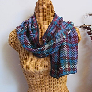 Echo Silk Scarf, Bold Colorful Plaid, Rectangle Scarf, Nonbinary Gift, Vintage Fashion Accessory, Very Wearable, Very Good Condition