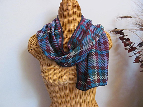 Echo Silk Scarf, Bold Colorful Plaid, Rectangle S… - image 1