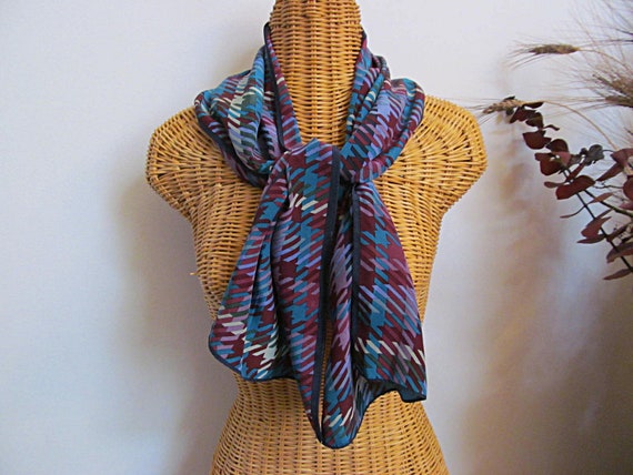 Echo Silk Scarf, Bold Colorful Plaid, Rectangle S… - image 4