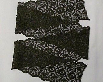 Black Lace, Chantilly Style, 42 Inches Long, 4 Inches Wide, Floral Design, Scalloped Edge