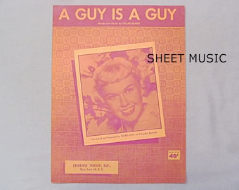1950s Sheet Music, Singer Doris Day, ‘A Guy is a Guy’, Vintage 1952, Cute Lyrics About Predictable Men, Oscar Brand Composer