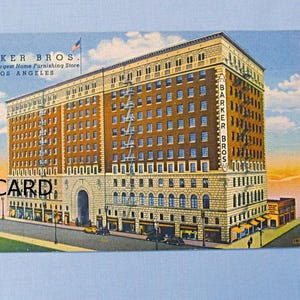 1949 Los Angeles Postcard, Barker Brothers Store, Large Brick Building, Home Furnishings, 1940s California, Street View, Very Good Condition