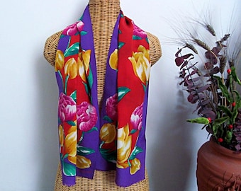 Vtgpurple Adrienne Vittadini Scarf Yellow Red Wine Floral 15 