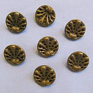 Seven 1900s Buttons, Shell Design, Gilt Metal, Matched Vintage Set, Crafts or Collectible, Please Read Description Below