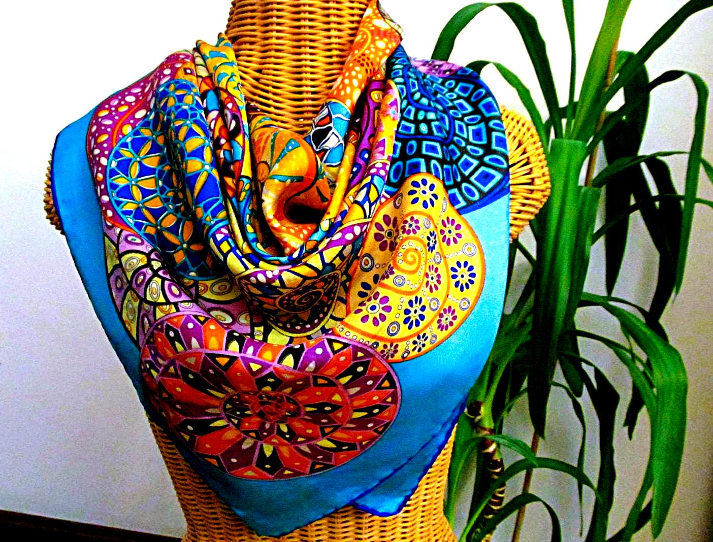 Vintage Silk Scarf, Khaisilk Vietnam Designer, Large 34-inch