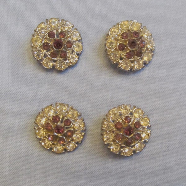 Four 1930s Buttons, Pretty Pink and Clear Rhinestones, White Metal Cutwork Base, Craft or Collect, Vintage Fashion, Please Read Description