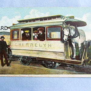 1910s Postcard, Trolley Car with Horse on Board, 1915 Vintage Comic Postcard, Denver Colorado, Transportation Collectible, Read Description