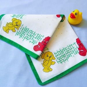 Child’s Puppy Handkerchief, Colorful Dogs on White Background, Vintage Hanky for Little Boy, Hard to Find Children&#39;s Hankies, Good Condition