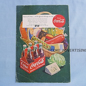 1951 Coca Cola Ad, Coke Advertising, Soda Bottle Carton, Coke and Food Basket, National Geographic Back Cover, Please Read Condition Below