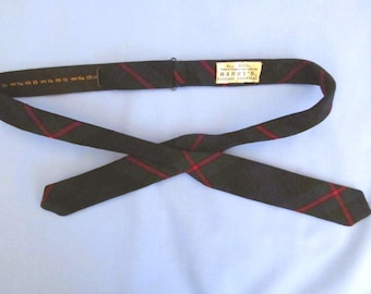 Vintage Navy Plaid Narrow Bow Tie, All Wool Made in England, Adjustable Tie-it-Yourself