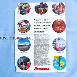 1959 Panagra Advertisement, Pan American Flights to South America, Airline Travel 1950s, National Geographic Back Cover, See Condition Below