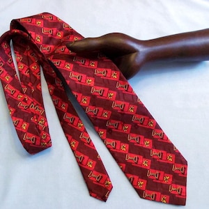 Vintage Men’s Tie, Giulio Randi Italy, Red Maroon Gold and Black, Distinctive Textured Weave