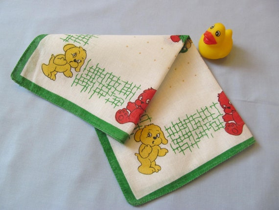 Child’s Puppy Handkerchief, Colorful Dogs on Whit… - image 1