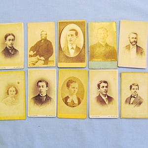 Ten Cartes de Visite, Vintage Formal Portraits of Eight Men and Two Women, Circa 1870, Civil War Revenue Stamp, Read Description Below