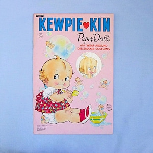 Vintage 1967 Paper Dolls, Kewpie-Kin With Wrap-Around Costumes, Six Stand-up Kewpie Dolls and a Dog, Very Good Original Uncut Condition