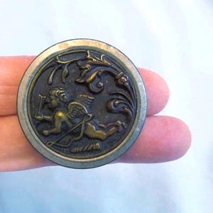Pictorial Cupid Button, Large Victorian Picture Button, Cupid with Wings and Arrow, 1-1/2 inches Diameter
