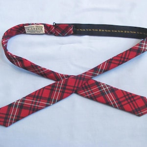 Vintage Bow Tie, Red Black White Plaid, Barry’s Nassau Bahamas, Adjustable Tie-it-Yourself