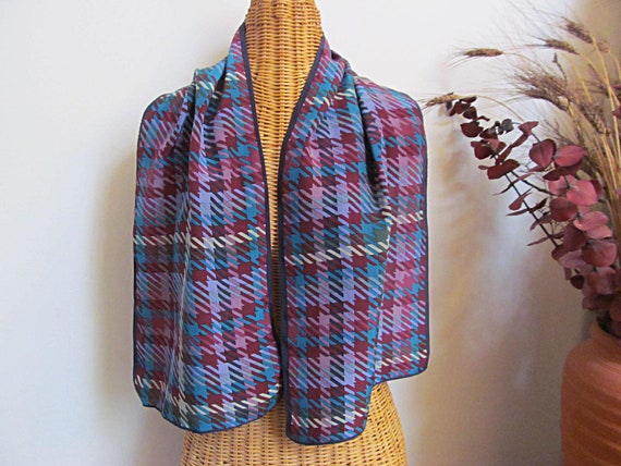 Echo Silk Scarf, Bold Colorful Plaid, Rectangle S… - image 2