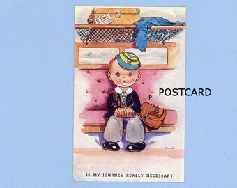 Postal artística de la década de 1940, colegial británico, artista Dinah para Raphael Tuck Card, cita de Churchill de 1941