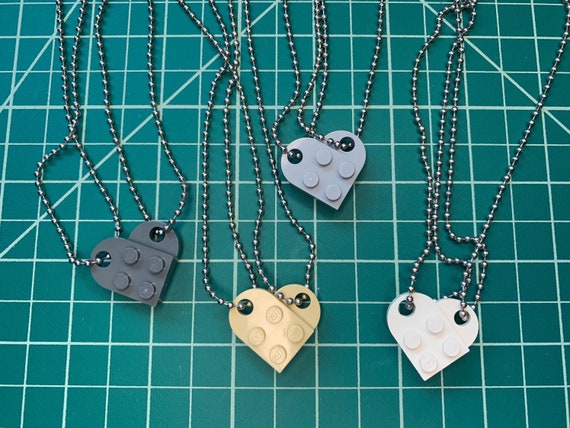 2 BFF 1 Piece Heart shaped Necklaces Made With Real LEGO Bricks