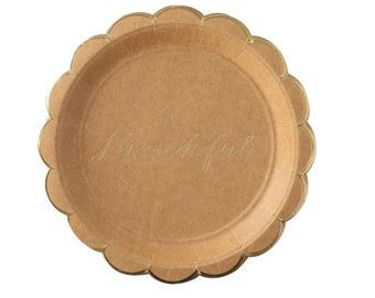 Thankful Plates 8 ct | Thanksgiving Plates Disposable Friendsgiving Party Fall in Love Decor Kraft Paper Plates Autumn Shower Fall