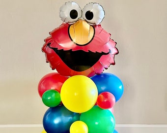 Elmo Licensed by Anagram Balloon Tower Sesame Street Party Elmo Party Decorations Balloon Column Elmo Balloons Sesame Birthday 123 Sesame St