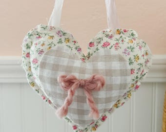 Handmade Floral Fabric Heart Ornament, Cottagecore Hanging Decor