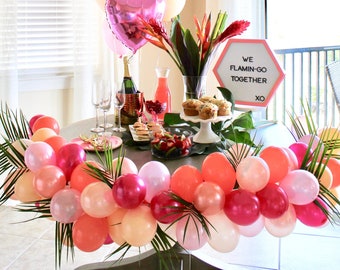 Mini Balloon Garland DIY Balloon Garland Kit Flamingo Party Hot Pink Coral Rose Gold Pink Peach Blush Balloons Tropical Party Bachelorette