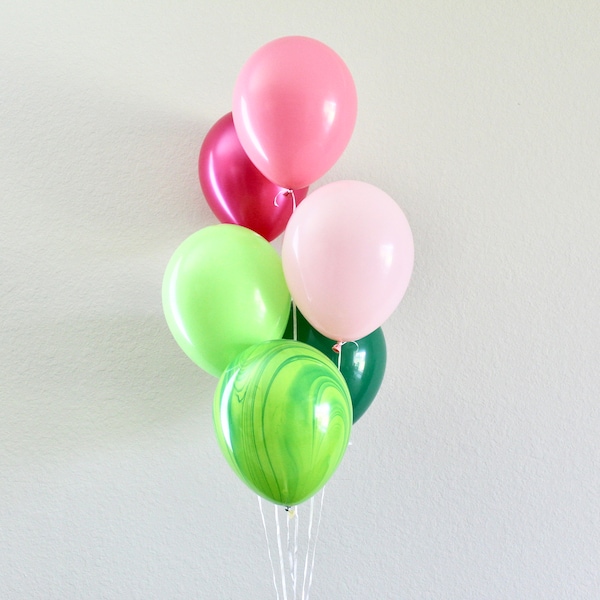 Hot Pink Green Marble Pink Latex Balloons Watermelon Party One in a Melon Party Tutti Fruitti Party Tropical Party Pink and Lime Balloons