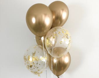 NEW Chrome Gold Balloons Gold Confetti Latex Balloons Gold Party Decor Bridal Shower Graduation Party Bachelorette Party Chrome Balloons