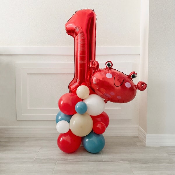 Crab 1st Birthday Balloon Tower Kit: Nautical Beach Party Decor