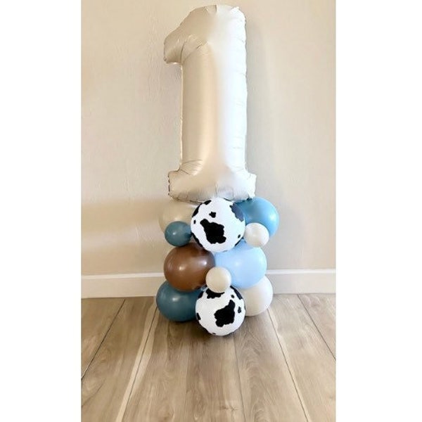 Cowboy Balloon Tower Kit Farm Party First Rodeo Nash Bash Cow Print Balloon Last Rodeo Blue Cowboy Party YeeHaw Balloons Moo I’m 2 Cow