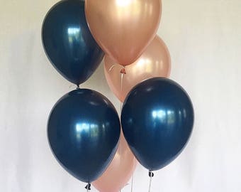 Rose Gold Confetti Balloons Rose Gold Navy Latex Balloons Rose Etsy