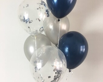 navy blue and silver baby shower decorations