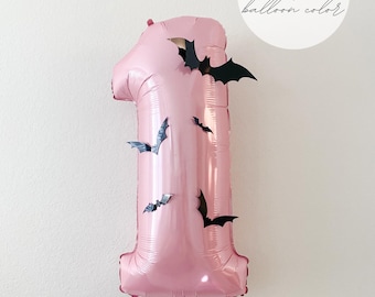 Pastel Halloween Number Balloon with Bats: First Birthday Decor