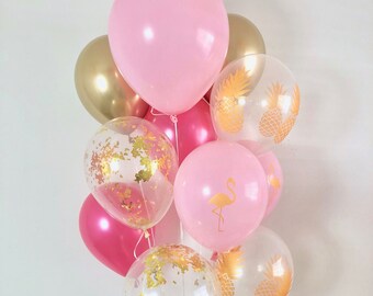 Pineapple Balloons Flamingo Balloons Hot Pink Gold Chrome Pineapple Balloons FlamingoParty Pink Gold Party Pineapple Party Bachelorette Pink