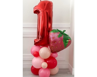 Strawberry Balloon Tower Strawberry Party Berry First One Berry Sweet Baby Shower Party Balloon Column Balloon Stack Farmers Market Party
