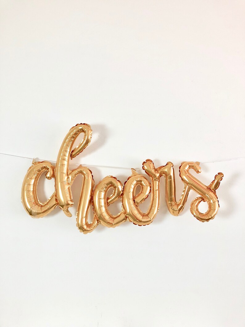 Cheers Gold Script Balloon Cheers Balloons Engagement Party Bridal Shower Balloons Bachelorette Cheers Balloon Banner Anniversary Wedding
