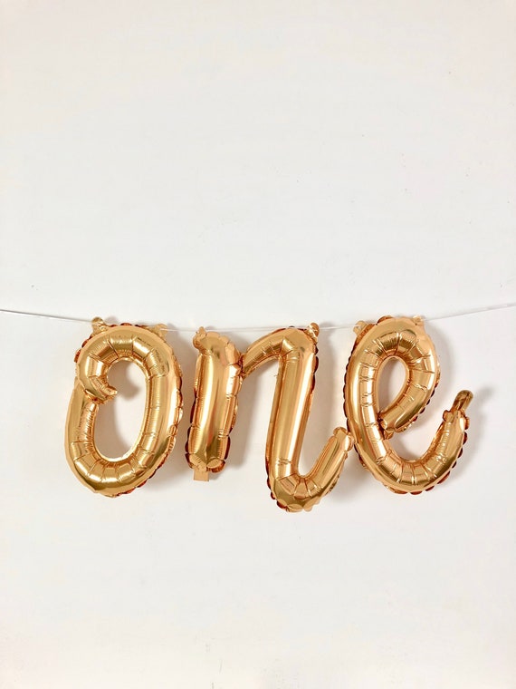 One Balloon One Script Balloon Script Letters Gold One Balloon First Birthday Balloons First Birthday Cake Smash One Balloons One Banner Il_570xn