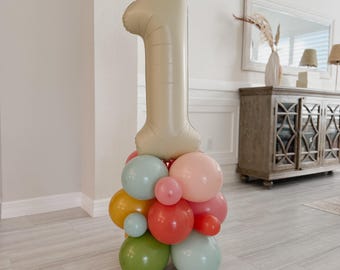 Boho Rainbow Balloon Tower: Mustard, Cameo, Rosewood, Empower Mint, Fiona & Burnt Orange
