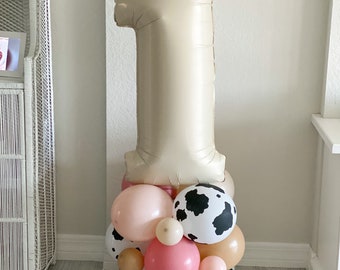 Cowgirl Balloon Tower Kit Farm Party First Rodeo Nash Bash Cow Print Balloon Last Rodeo Pink Cowgirl Party YeeHaw Balloons Moo I’m 2 Cow