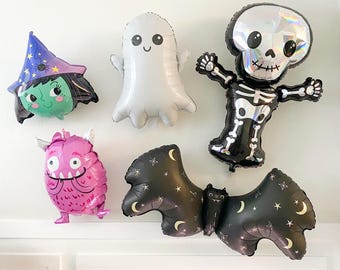 Halloween Character Balloons: Ghost, Witch, Skeleton, Bat & Monster