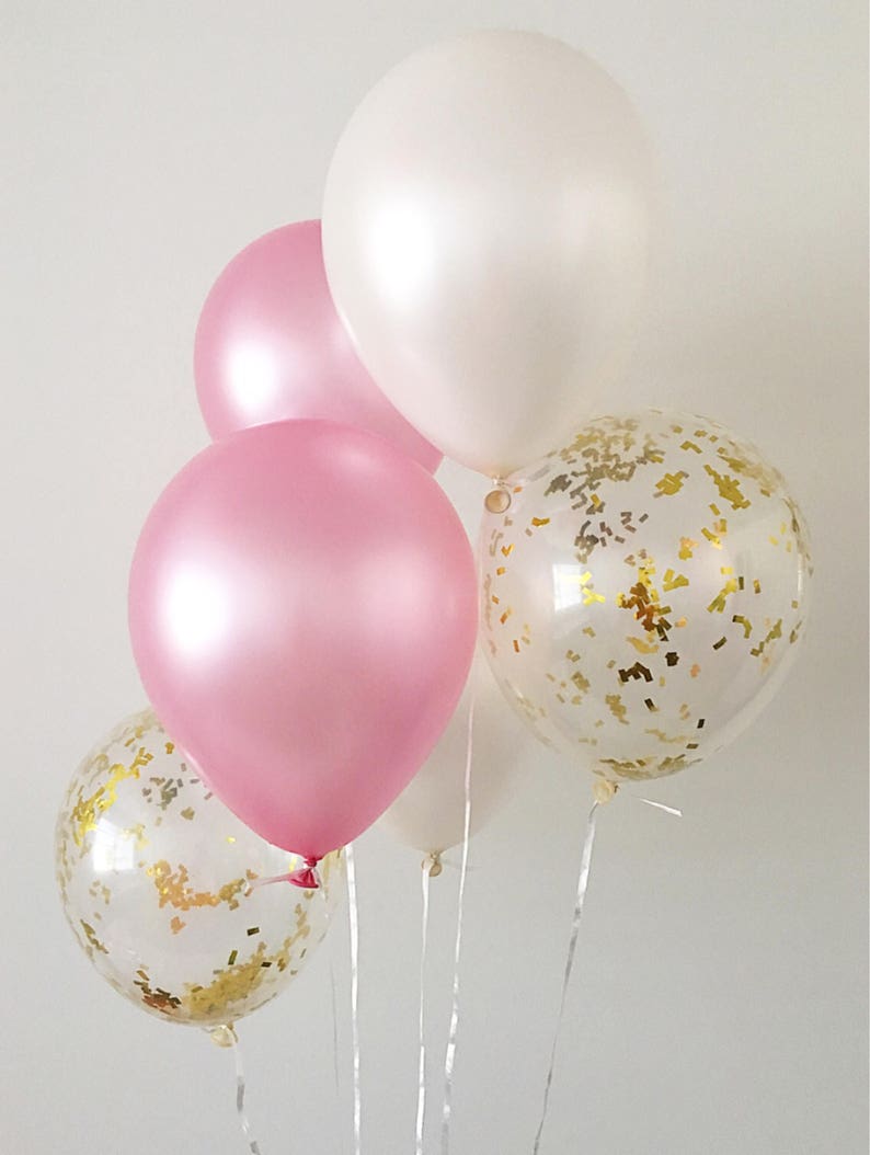 Pink And Gold Confetti Latex Balloons Pink And Gold Party Etsy