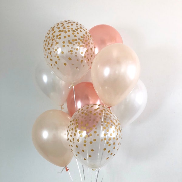 Rose Gold Peach White Gold Confetti Balloons Rose Gold Peach Balloons Rose Gold Bridal Shower Wedding Rose Gold Balloons Pearl White