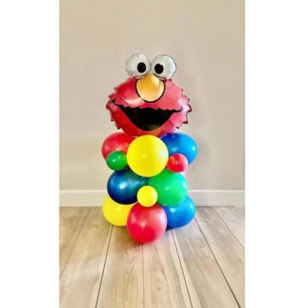 Elmo Balloon Tower Sesame Street Party Elmo Party Decorations Balloon Column Elmo Balloons Sesame Street Birthday 123 Sesame Street Elmo