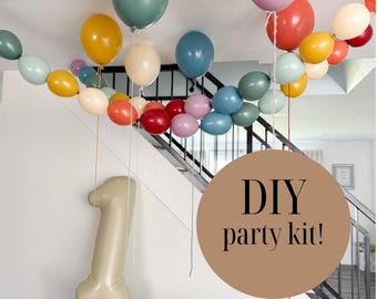 Boho Rainbow Party Kit, DIY Balloon Banner, Latex & Mylar Balloons (No Helium)